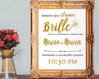 Spanish Wedding sparkler send off sign - permite que el amor brille - PRINTABLE - 8x10 - 5x7 - 16x20