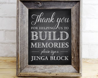 Jenga Block Rustic Wedding Guest Book - Build Memories - sign a jenga block - PRINTABLE - 8x10 - 5x7