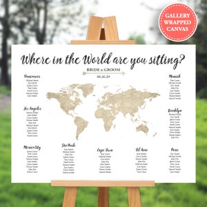 Weltkarte Sitzkarte Leinwand - Hochzeitssitzkarte - Reiseplan Hochzeit - Zielhochzeiten - 16x20 - 18x24 - 24x36