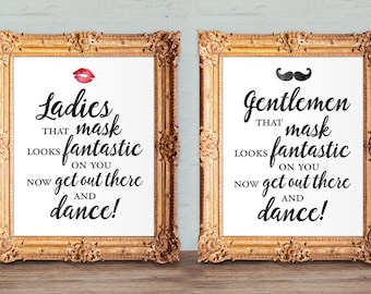 Wedding bathroom basket signs - wedding mask sign - that mask looks fantastic on you - womens and mens hospitality basket - 8x10 - 5x7