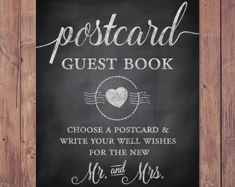 post card wedding guest book - postcard guest book - choose a postcard and write your well wishes  - 8x10 - 5x7 PRINTABLE