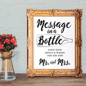 Wedding Guest Book - Message in a bottle guest book - advice and wishes for the new mr and mrs - PRINTABLE - 8x10 - 5x7