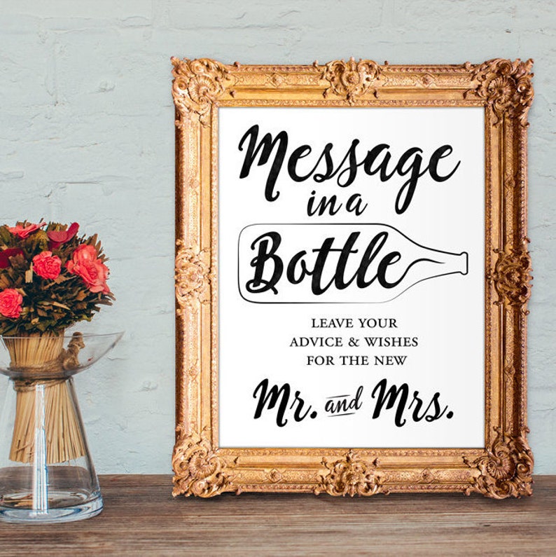 Wedding Guest Book Message in a bottle guest book advice and wishes for the new mr and mrs PRINTABLE 8x10 5x7 image 1