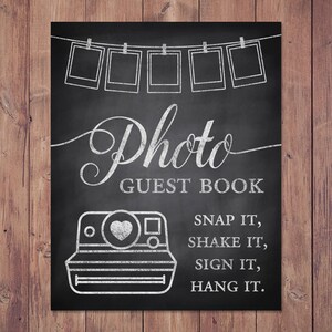 Photo guest book -  snap it, shake it, sign it, hang it - rustic photo wedding guest book - PRINTABLE  - 8x10 - 5x7