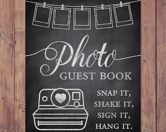 Photo guest book -  snap it, shake it, sign it, hang it - rustic photo wedding guest book - PRINTABLE  - 8x10 - 5x7