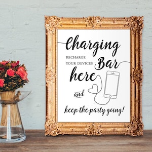 Charging bar sign - power bar sign - recharge your devices here and keep the party going - 8x10 - 5x7 PRINTABLE