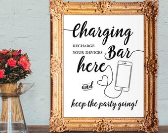 Charging bar sign - power bar sign - recharge your devices here and keep the party going - 8x10 - 5x7 PRINTABLE