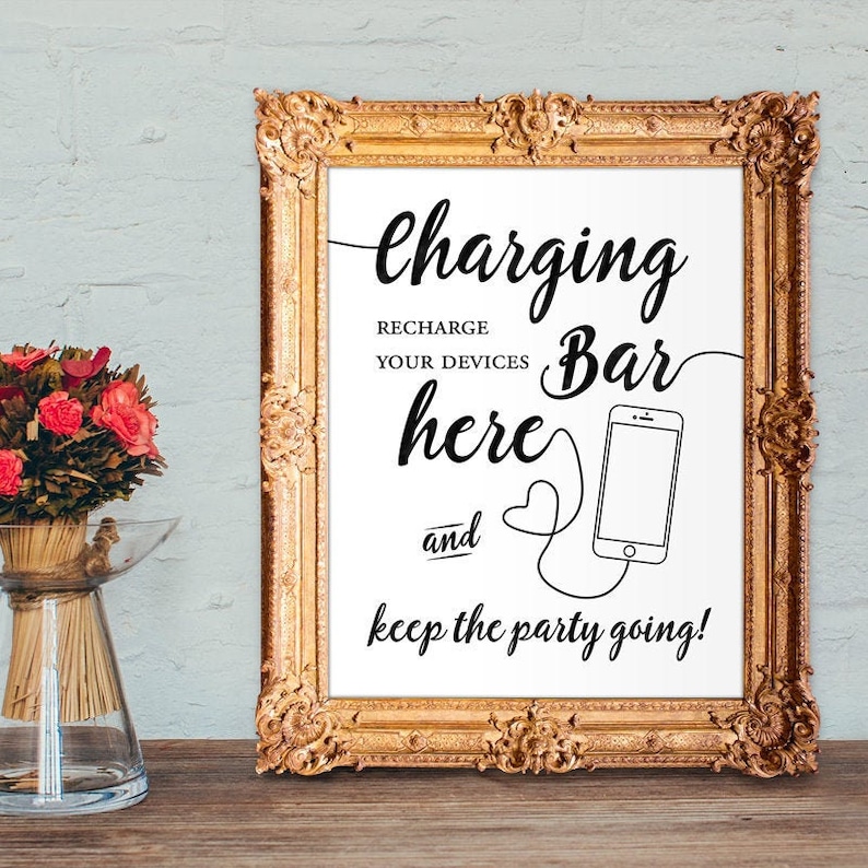 Charging bar sign power bar sign recharge your devices here and keep the party going 8x10 5x7 PRINTABLE image 1