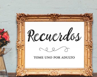 Spanish favors sign - Recuerdos - tome uno por adulto - Wedding Favors sign - PRINTABLE - 5x7 - 8x10