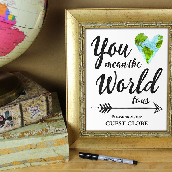 You mean the world to us please sign our guest globe - Printable 8x10 and 5x7 wedding sign