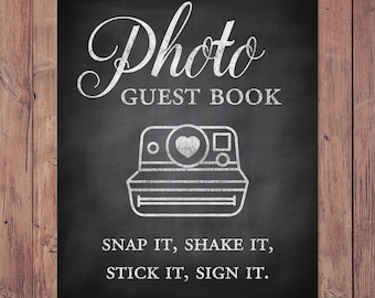 Photo guest book - snap it, shake it, stick it, sign it - rustic wedding guest book - 8x10 - 5x7