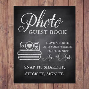 photo guest book - leave a photo and your wishes for the new mr and mrs - rustic wedding guest book - 8x10 - 5x7 PRINTABLE