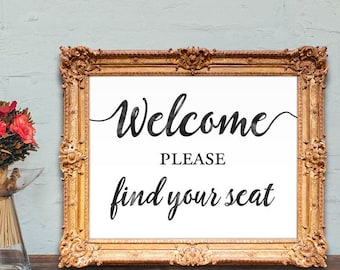 Signe de carte d&#39;escorte de mariage - bienvenue s&#39;il vous plaît trouver votre siège - signe de carte de lieu de mariage - 8 x 10 - 5 x 7 imprimable