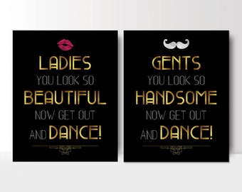Art Deco Wedding bathroom signs - womens and mens restroom - his and hers bathroom signs - Great Gatsby wedding  - PRINTABLE 8x10 - 5x7