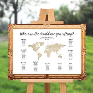 world map seating chart - wedding seating chart - travel themed wedding - destination wedding - 16x20 - 18x24  - 24x36