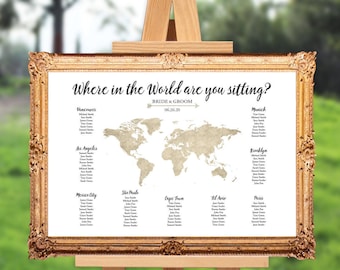 world map seating chart - wedding seating chart - travel themed wedding - destination wedding - 16x20 - 18x24  - 24x36