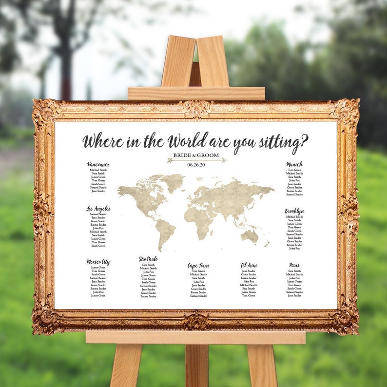 world map seating chart wedding seating chart travel themed wedding destination wedding 16x20 18x24 24x36 image 1