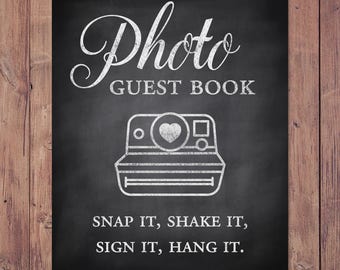 Photo guest book - snap it, shake it, sign it, hang it - rustic wedding guest book - 8x10 - 5x7