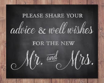 wedding guest book sign - share you advice and well wishes for the new mr and mrs - rustic wedding guest book - 8x10 - 5x7 PRINTABLE