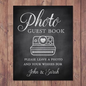 Photo guest book - please leave a photo and your wishes for - custom wedding guest book - rustic guest book - PRINTABLE 8x10 - 5x7