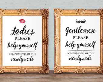 Wedding bathroom basket signs - womens and mens hospitality basket - his and hers bathroom signs -  printable 8x10 and 5x7 (set of two)