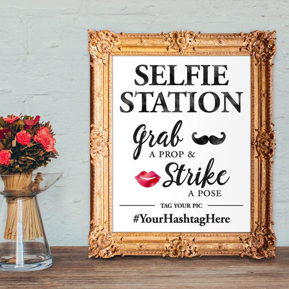 Selfie Station Photo Booth wedding hashtag sign grab a | Etsy