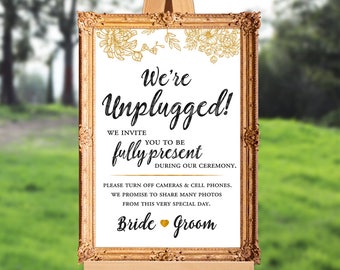 Wedding ceremony sign - unplugged ceremony sign - we're unplugged - PRINTABLE - 16x20 - 18x24 - 24x36 - 8x10