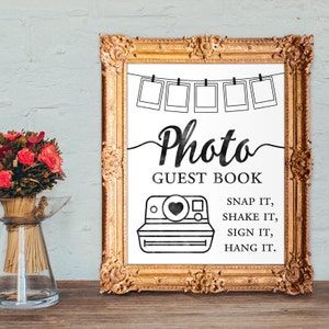 Photo guest book - snap it, shake it, sign it, hang it - wedding guest book - PRINTABLE 8x10 - 5x7