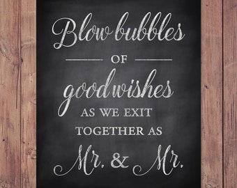Gay wedding send off sign - Bubble send off sign - blow bubbles of good wishes - 8x10 - 5x7 - PRINTABLE