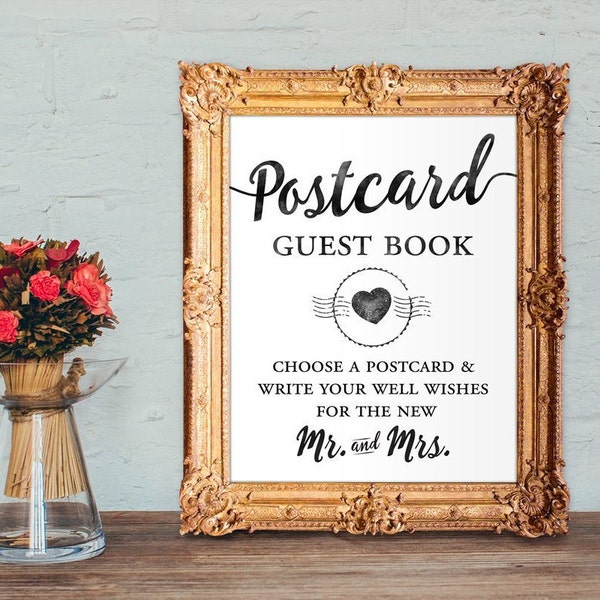 Postcard guest book - post card wedding guest book - choose a postcard and write your well wishes  - 8x10 - 5x7 PRINTABLE