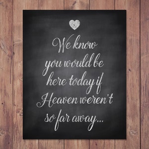 Rustic wedding memorial sign - we know you would be here today if heaven weren't so far away - PRINTABLE - 8x10 - 5x7