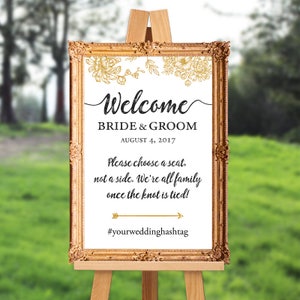 Wedding welcome sign - wedding ceremony sign - choose a seat not a side - PRINTABLE - 16x20 - 18x24 - 20x30 - 24x36