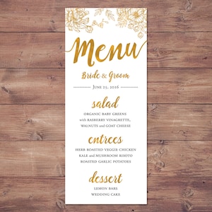 Wedding menu - printable wedding menu card - wedding dinner menu - PRINTABLE - 4x9