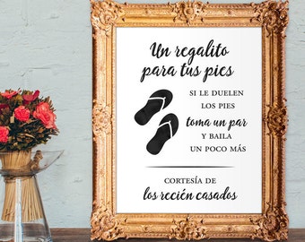 Spanische Hochzeit Flip Flops Zeichen - Tanzschuhe Zeichen - Un regalito para tus pies - PRINTABLE 5x7 - 8x10