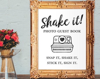 Photo guest book - Shake it like a - snap it, shake it, stick it, sign it - wedding guest book - 8x10 - 5x7 - PRINTABLE