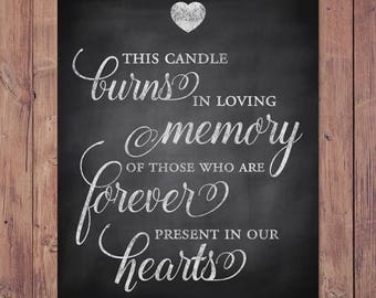 Wedding memorial sign - this candle burns in loving memory of those forever present in our hearts - rustic memorial - 8x10 - 5x7 PRINTABLE
