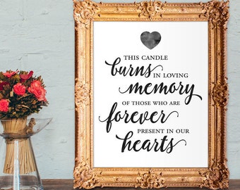 Wedding memorial sign - this candle burns in loving memory of those forever present in our hearts - 8x10 - 5x7 PRINTABLE