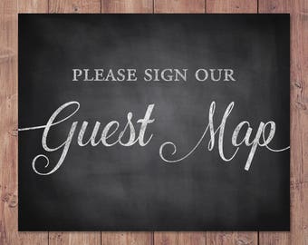 world map wedding guest book sign - please sign our guest map - rustic wedding - PRINTABLE - 8x10 - 5x7