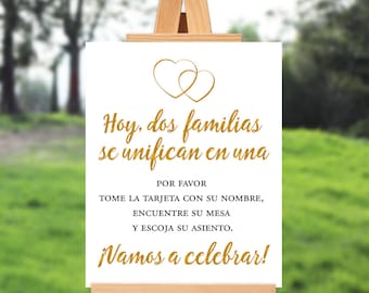 Spanish wedding ceremony sign - wedding seating sign - hoy dos familias se unifican en una - 16x20 - 8x10 PRINTABLE