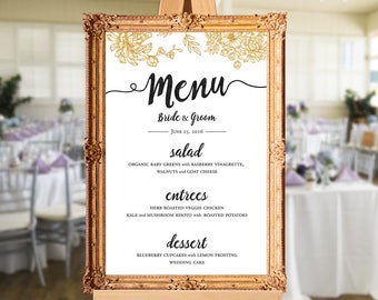 Wedding menu - wedding dinner menu - printable wedding menu - wedding menu sign - PRINTABLE 24x36 - 18x24 - 16x20