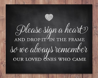 Rustic Wedding Guest Book Sign - please sign a heart and drop it in the frame - printable wedding sign - 8x10 - 5x7