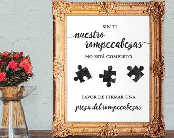 wedding guest book - spanish puzzle guestbook - sin ti nuestra rompecabezas no esta completo - PRINTABLE - 8x10 - 5x7