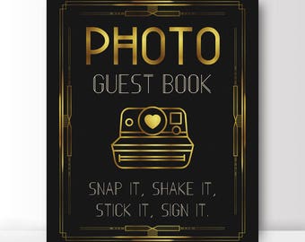 Photo guest book - snap it, shake it, stick it, sign it - Great Gatsby photo guest book - Art Deco photo guest book - PRINTABLE 8x10 - 5x7