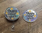 Happy new year badge reel, New Years badge reel, happy new year planner clip, happy new year magnet, happy new year feltie