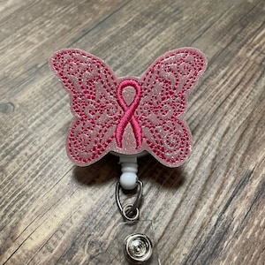 Breast cancer ribbon Butterfly badge reel, October breast cancer month butterfly badge reel, butterfly planner clip, butterfly magnet, nurse