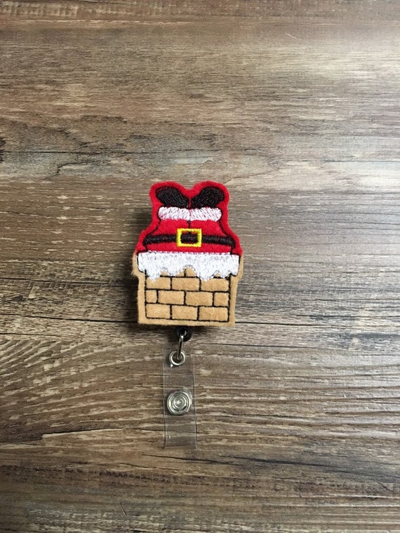 Santa in chimney badge reel, Santa badge reel, Christmas badge reel, nurse Christmas gift, Christmas santa planner clip, santa magnet