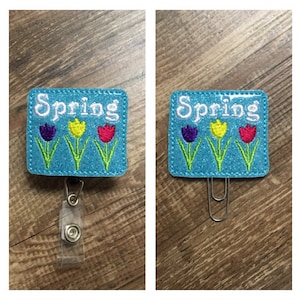 Spring badge reel, spring flower tulips planner clip magnet feltie, tulip badge reel, flowers badge reel
