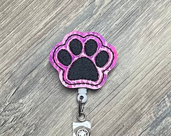 Paw print badge reel, puppy badge reel, dog badge reel, dog mom badge reel, paw print puppy planner clip, puppy paw print magnet