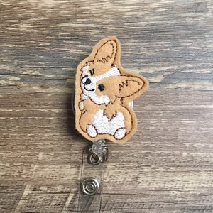 Corgi badge reel, corgi feltie, corgi puppy badge reel, corgi planner clip, puppy planner clip, corgi magnet, corgi puppy magnet