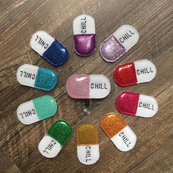 Chill pill badge reel, pharmacy badge reel, pharmacist badge reel, pharmacy tech badge reel, chill pill planner clip, chill pill magnet